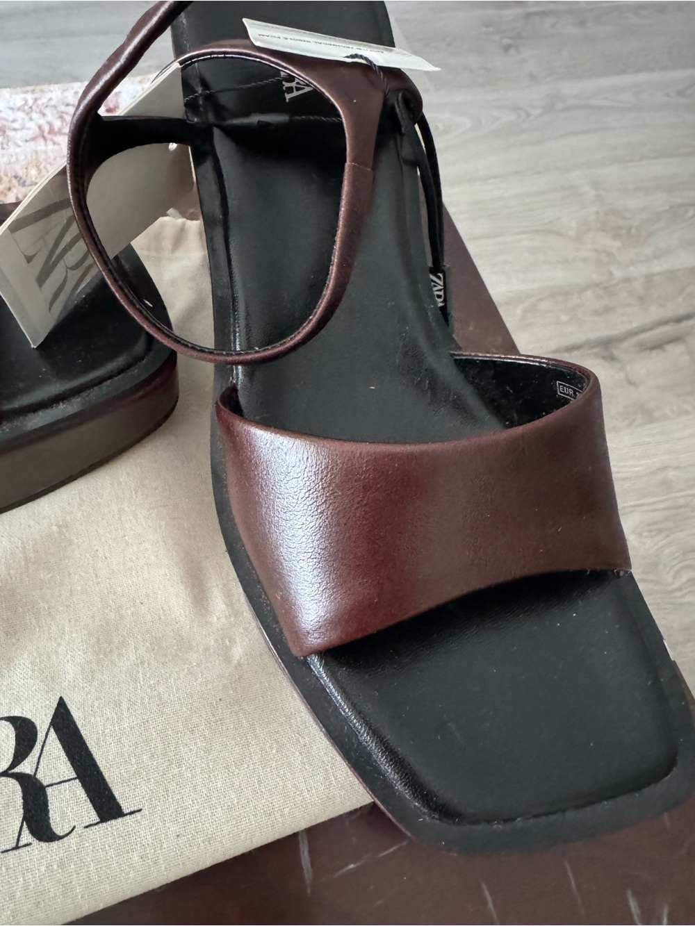 Zara Brown Leather Platform Slingback Sandals - Picture 2 of 4